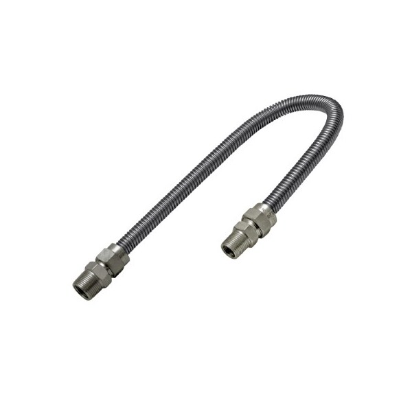 Flextron Gas Line Hose 5/8'' O.D. x 30'' Length 1/2" x 3/4" MIP Fittings, Stainless Steel Flexible Connector FTGC-SS12-30K - main